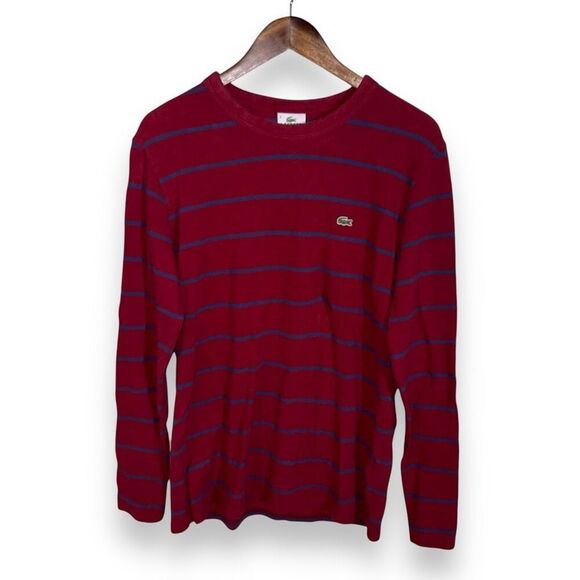 Red & Navy Lacoste Slim Fit Waffle Knit Shirt Size L - Picture 1 of 7